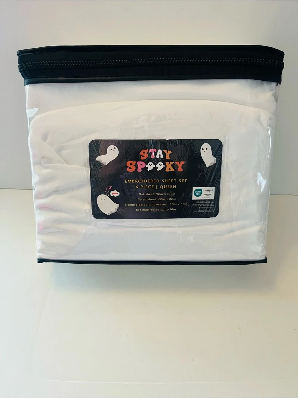 Stay Spooky & London Kaye Lot of 2 Queen Sheet Sets Embroidered Ghosts Cherries